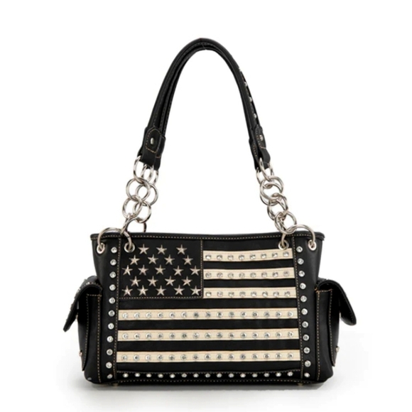 Black and White Studded Flag Design Women's Bag HAND BAG ONLY - Picture 2 of 8